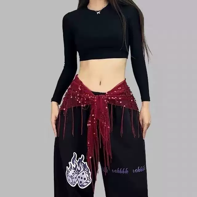 พร้อมส่งพร๊อพเสริม ผ้าผูกเอว คาดเอว Hip Scarf แฟชั่นเลื่อม พร้อมพู่และโซ่ คาดเอวสำหรับเต้นแจ๊ส-สตรีท สไตล์เน็ตไอดอล