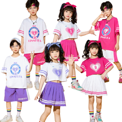 friendly4kid พร้อมส่ง ชุดเต้น ชุดเชียร์ เสื้อแขนสั้นหัวใจ+กระโปรง งานโรงเรียน กิจกรรมเต้น
