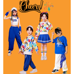 พร้อมส่ง ชุดเต้น ชุดแดนซ์ ฮิปฮอป เสื้อแขนกุดสีขาว+กางเกงน้ำเงิน