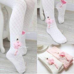 F - ถุงน่องเด็ก สีขาว ปักลายการตูน