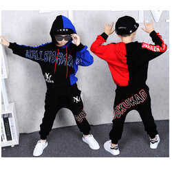 ชุดเต้น ชุดแดนซ์ ชุดฮิปฮอป ชาย แขนยาวสีแดง-ดำ อักษรคาดอก