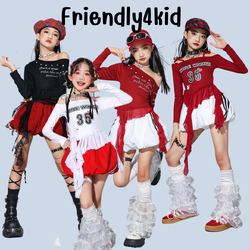 Friendly4kid ชุดเต้น เด็กผู้หญิง เสื้อแดง/ขาว+กระโปรง กางเกง*เปิดจอง