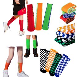 พร้อมส่ง ถุงเท้ายาว ลายหมากรุก สีพื้น มีไซส์ เด็กเล็ก-เด็กโต