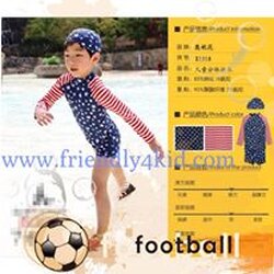 ชุดว่ายน้ำ เซ็ตเสื้อแขนยาวลายธงชาติ+กางเกง+หมวก