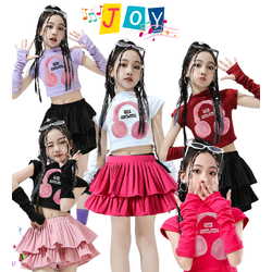 พร้อมส่ง ชุดเต้นเด็ก เสื้อหูฟัง พร้อมปลอกแขน /กระโปรงอัดพลีท