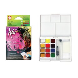 ชุดสีน้ำ Koi CAC โทนสีพิเศษ 12สี + พู่กันแทงค์