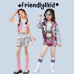 พร้อมส่ง ชุดเซ็ต ชุดแดนซ์เซอร์ สีเงิน-ชมพู เซ็ต 3 ชิ้น