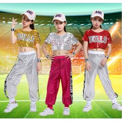 ชุดเต้น ชุดแดนซ์ เซ็ตเสื้อครอป +กางเกงขายาว Ball สลับสี ปักเลื่อม