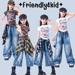 friendly4kid ชุดเต้น Y2K Streetเสื้อ+กางเกงยีนส์4ส่วน**เปิดจอง