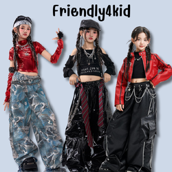 friendly4kid พร้อมส่ง ชุดเต้นเด็กหญิง HipHop Jazz เสื้อแขนยาว