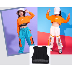 ชุดเต้น ชุดแดนซ์ เสื้อแขนยาวสีส้ม+กางเกงขายาว