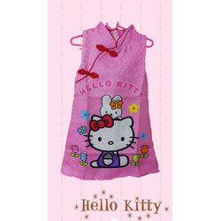 กี่เพ้าแขนกุดคิดตีขลิบแดง สีชมพู