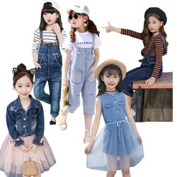 พร้อมส่ง ชุดเด็ก ชุดเซ็ต เดรสแขนยาว+เอี้ยมยีนส์ เอี๊ยมเด็ก