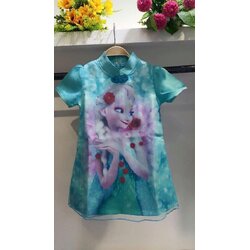 F-เดรส ลายโฟเซ่น ทรงเอ สีฟ้า