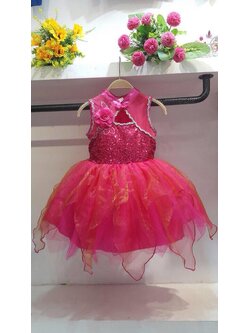 ชุดเด็ก : เดรสสีชมพู แขนกุด คอเต่า สีชมพูบานเย็นและสีแดง