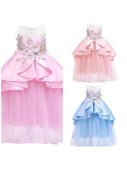 ชุดออกงานเด็ก เดรสแขนกุด ระบายยาว