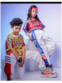 พร้อมส่ง ชุดเต้น ชุดแดนซ์ เซ็ต ปักเลื่อม แดง-ทอง เซ็ต 2 ขิ้น