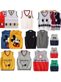 พร้อมส่ง เสื้อกันหนาว : เสื้อกั๊ก เสื้อไหมพรม สีพื้น ปักโลโก้