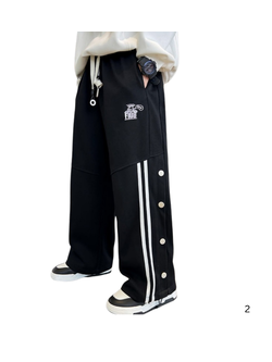 พร้อมส่ง กางเกงเด็กชาย กางเกงวอมดำแถบข้าง