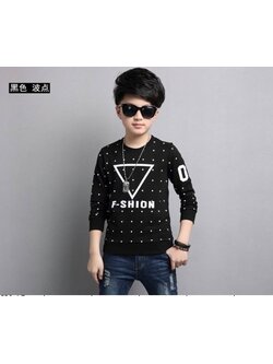 ชุดเด็ก : เสื้อคอกลมแขนยาว สีดำจุด