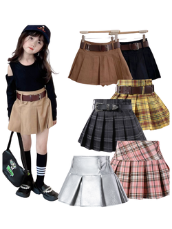 พร้อมส่ง กระโปรง เด็กผู้หญิง อัดพีชสั้นไม่รวมเข็มขัด