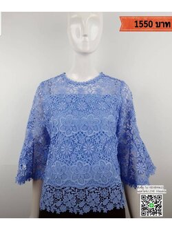 เสื้อลูกไม้ทรงแขนหางปลา ลูกไม้ดอกลอยสวิส