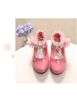 รองเท้าคัชชูหนังแก้ว ติดกุหลาบ สีชมพู โอรส