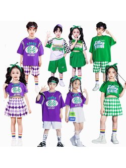 ชุดเต้น Coverdance เซ็ตชายหญิงลาย หมากรุก เขียวม่วง