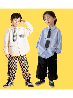 พร้อมส่ง ชุดเต้น ชุดแดนซ์ เสื้อสีขาว+กางเกงลายหมากรุก