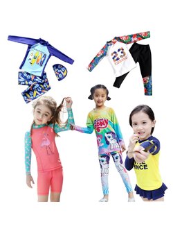 **พร้อมส่ง ชุดว่ายน้ำ สำหรับเด็ก เซ็ตเสื้อ 2 ชิ้น กระโปรง/กางเกง