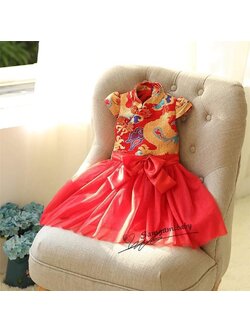 ชุดจีน กี่เพ้า สีแดง ลายมังกร