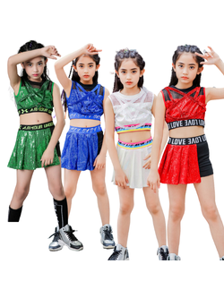 พร้อมส่ง ชุดเต้น เสื้อกล้าม+กางเกงกระโปรง ปักเลื่อม