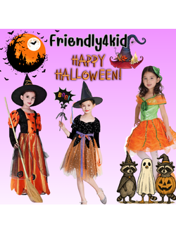 friendly4kid ชุดฮาโลวีน haloween เด็ก เดรสยาวสีส้ม-ดำ