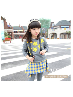 เซ็ตเสื้อสีเทา-เหลือง+เลกกิ้งกระโปรง