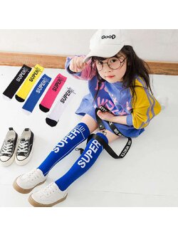 friendly4kid พร้อมส่ง ถุงเท้า แบบยาว เด็ก-เด็กโต ลายอักษร SUPER