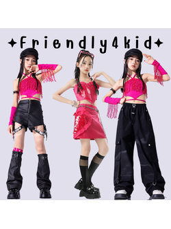 friendly4kid ชุดเต้น เซ็ตสีชมพู เสื้อ+ปลอกแขน+กระโปรง/กางเกง