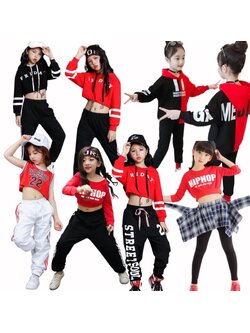 ชุดเต้น สตรีทแดนซ์ เสื้อแขนยาวดำ-แดง+กางเกงขายาว