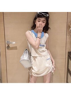 **เฉพาะเสื้อ**ชุดเต้น ฮิปฮอป เสื้อสีขาวเสริมคอฟ้า