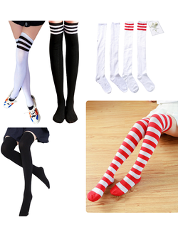 ถุงเท้ายาว แนวสปอร์ต สีพื้น ลายริ้ว เด็กโต-ผู้ใหญ่