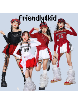 Friendly4kid ชุดเต้น เด็กผู้หญิง เสื้อแดง/ขาว+กระโปรง กางเกง*เปิดจอง