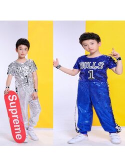 ชุดเต้น ฮิปฮอปเสื้อแขนสั้น ปักเลื่อม ขายาว BULL ตัวยาว