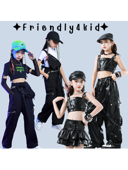 Friendly4kid ชุดเต้น สไตล์ ฮิปฮอป Jazz dance เซ็ต เสื้อแขนสั้น+กางเกง โทนสีดำ