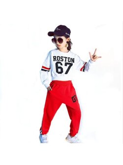 ชุดเต้น ชุดแดนซ์ เสื้อสีขาวแขนยาว+กางเกงขายาว