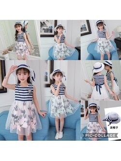 เดรส ลาย กระโปรงสีขาว พร้อมหมวก