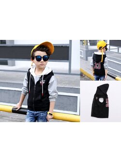 เสื้อกั๊กมีฮูด สีดำ ซิปหน้า