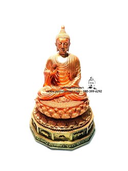 พระพุทธรูปปางประทานพร ขัดสมาธิเพชร สี Pink Gold เนื้อเรซิ่น หน้าตัก 5นิ้ว สูง 12 นิ้ว