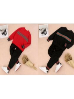 ชุดเซ็ทเสื้อแขนยาว+กางเกง สีดำ-แดง