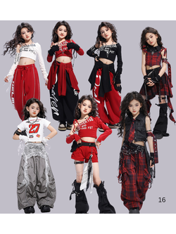 ชุดเต้น เซ็ตเสื้อปาดไหล่ พร้อมปลอกแขน โทนลายสก๊อต ดำแดง