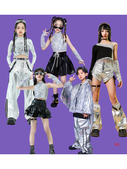 ชุดเต้น ชุดแดนซ์ เสื้อแขนกุดสีเงินปักเลื่อม+กระโปรงสีดำ