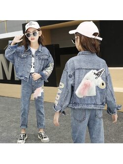 F-กันหนาว:เสื้อแจ็คเก็ตยีนส์+กางเกง ยูนิคอน